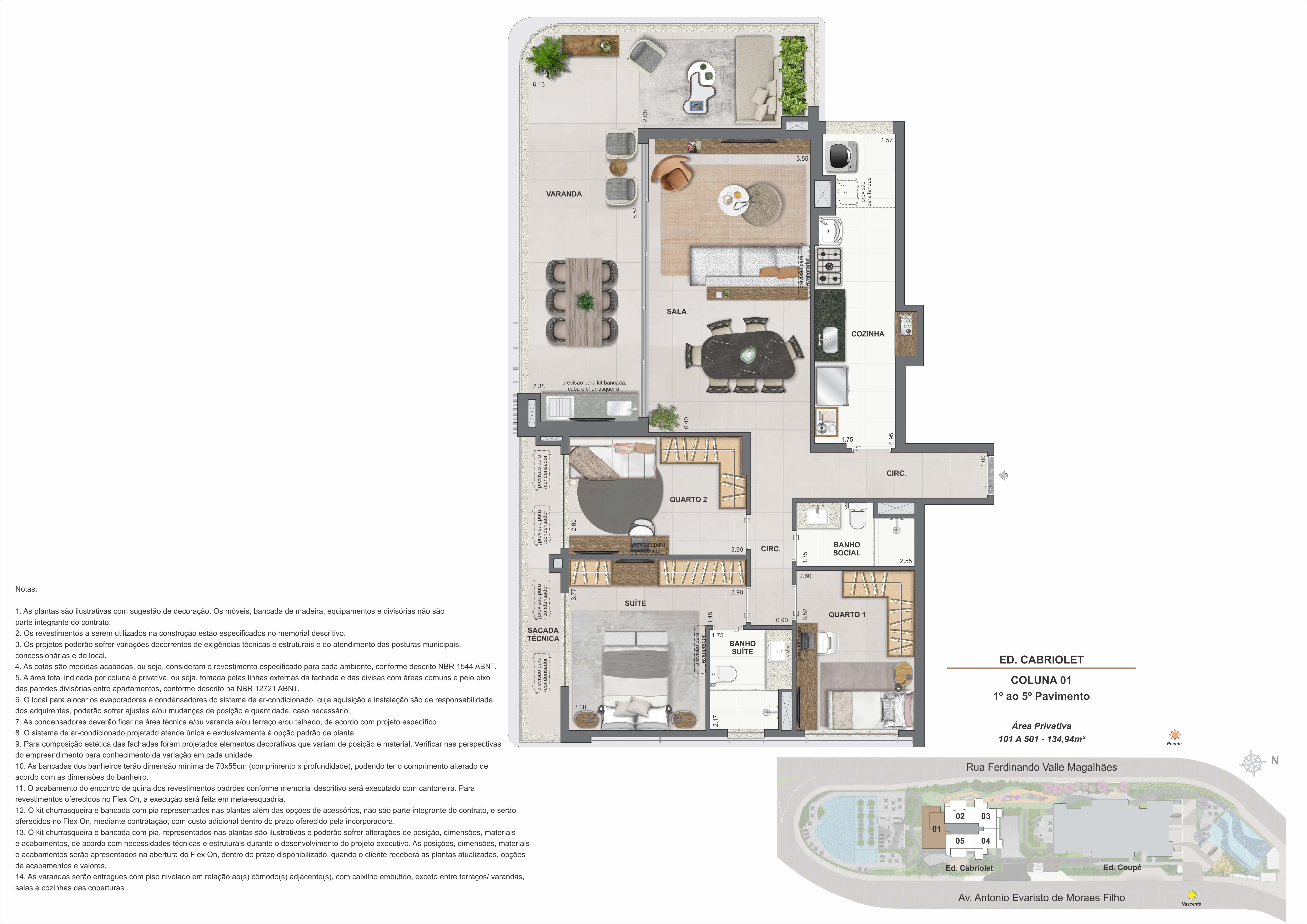 Edifício Cabriolet, coluna 01, 1º ao 5º pavimento · 134,94 m²